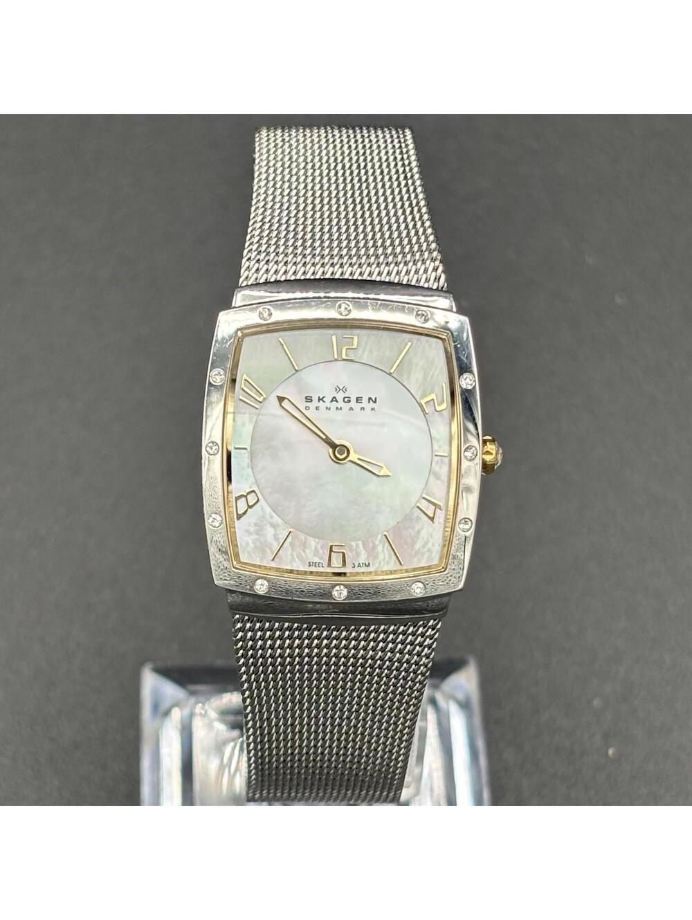 Skagen Ladies Mother Of Pearl Dial Crystal Bezel Two-Tone Mesh 23mm Watch